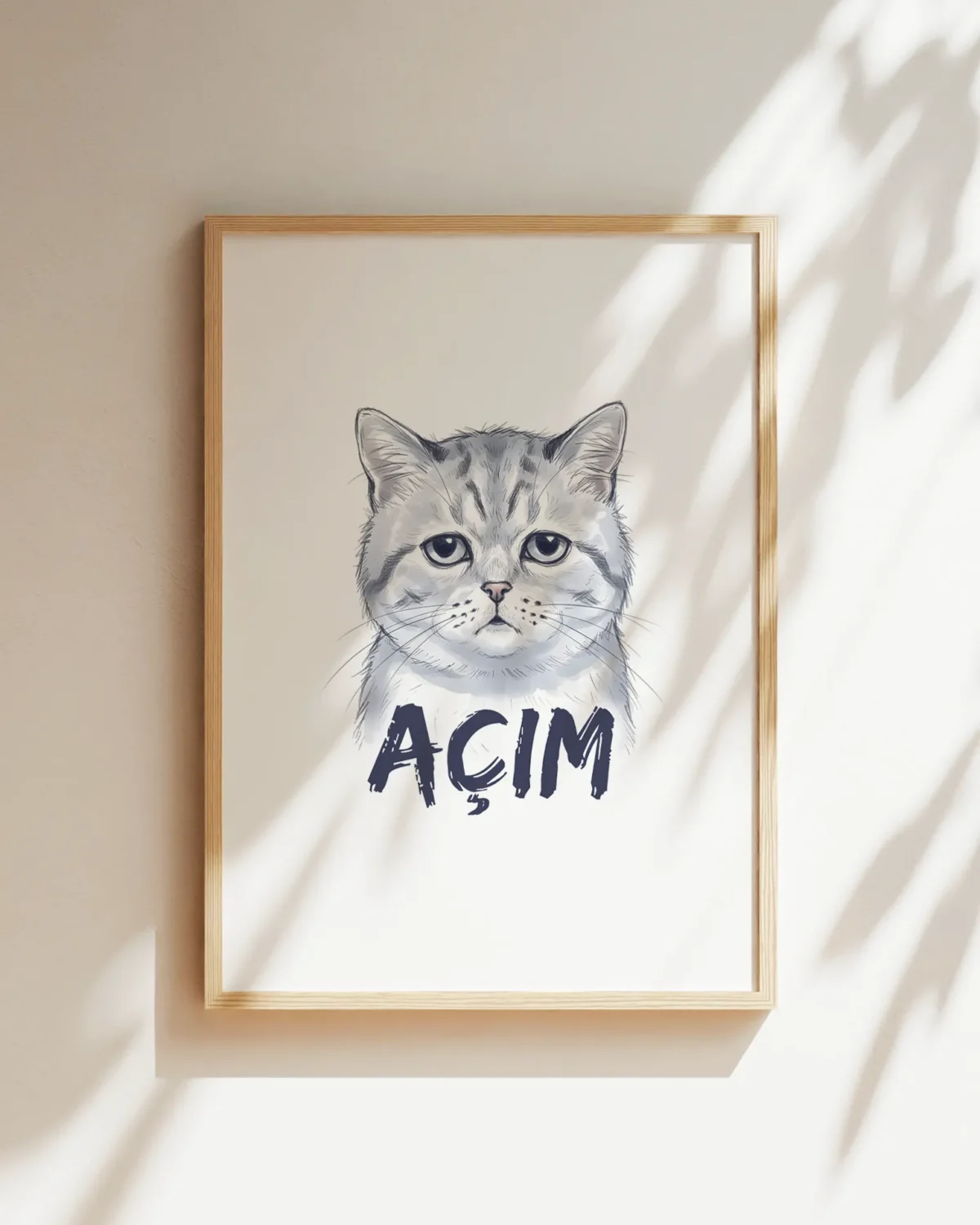 Aç Kedi Çerçeveli Tablo