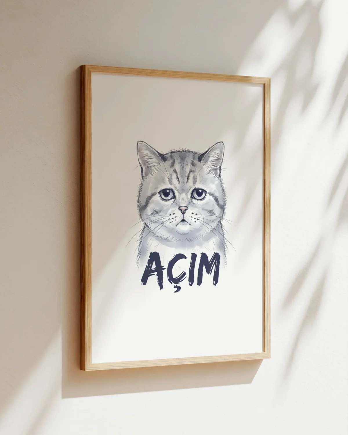 Aç Kedi Çerçeveli Tablo