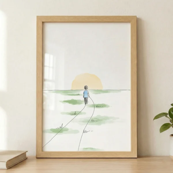 Güneşe Yol Yapan Çocuk Çerçeveli Tablo