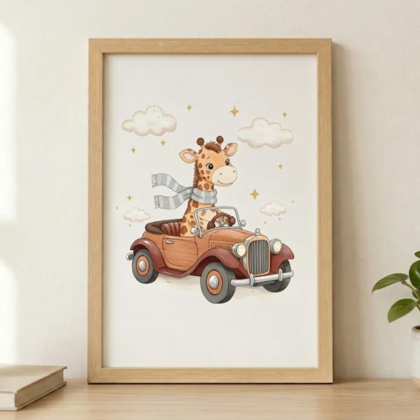 Zürafa Yollarda Çerçeveli Tablo